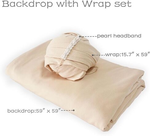 Orraphtstu Newborn Photography Wraps Baby Posing Props Stretch Fabric for Professional Photoshoot (Backdrop with Wrap, Beige) in Kuwait