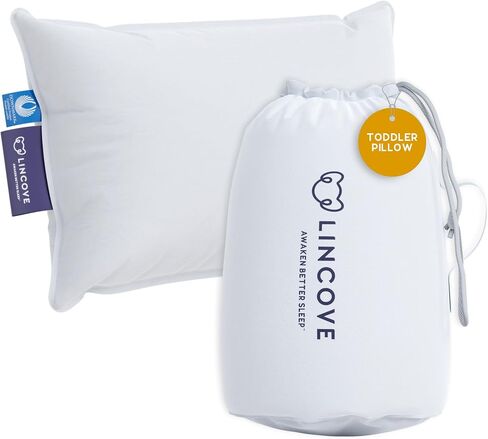 Lincove Canadian Down Toddler Pillow for Sleeping - Perfect for Kids Travel Pillow, Nap Time, Toddler Cot, Crib, Bed - 800 Fill Power, 100% Cotton Shell, 400 Thread Count (13 x 18) in Kuwait