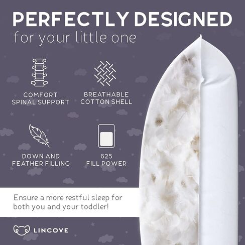 Lincove Canadian Down Toddler Pillow for Sleeping - Perfect for Kids Travel Pillow, Nap Time, Toddler Cot, Crib, Bed - 800 Fill Power, 100% Cotton Shell, 400 Thread Count (13 x 18) in Kuwait