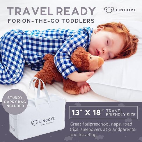 Lincove Canadian Down Toddler Pillow for Sleeping - Perfect for Kids Travel Pillow, Nap Time, Toddler Cot, Crib, Bed - 800 Fill Power, 100% Cotton Shell, 400 Thread Count (13 x 18) in Kuwait