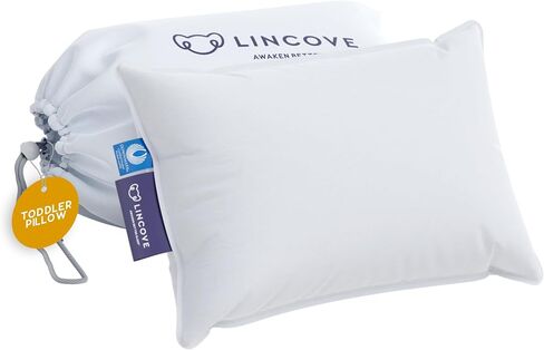 Lincove Canadian Down Toddler Pillow for Sleeping - Perfect for Kids Travel Pillow, Nap Time, Toddler Cot, Crib, Bed - 800 Fill Power, 100% Cotton Shell, 400 Thread Count (13 x 18) in Kuwait