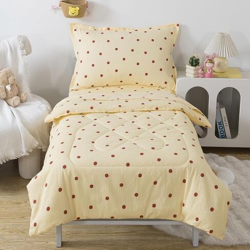 Caressma White Cars 4 Pieces Toddler Bedding Set Bed-in-a-Bag Comforter | Soft Crinkle Crib Kids Comforter with Cars, Buses Pattern Boys, Includes Comforter, Fitted Sheet, Flat Sheet & Pillowcase in Kuwait