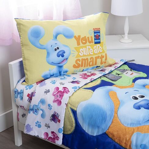 Blues Clues You Are Smart 4 Piece Toddler Bedding Set – Includes Comforter, Sheet Set – Fitted + Top Sheet + Reversible Pillowcase for Boys And Girls Beds, Blue in Kuwait