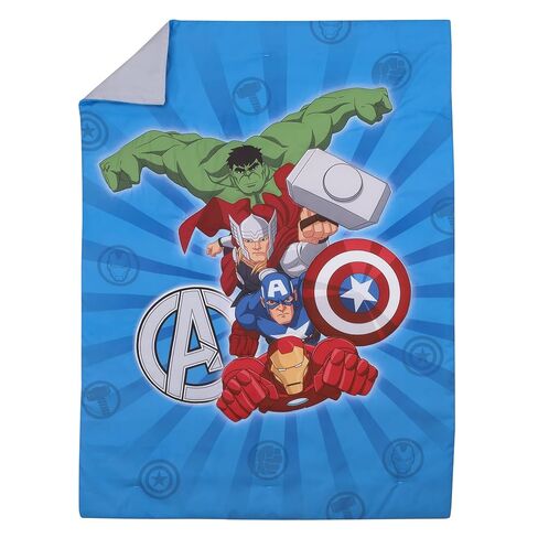 Disney Marvel Avengers Team Blue, Red, and Green Hulk, Captain America, Iron Man, and Thor 4 Piece Toddler Bed Set - Comforter, Fitted Bottom Sheet, Flat Top Sheet, and Reversible Pillowcase in Kuwait