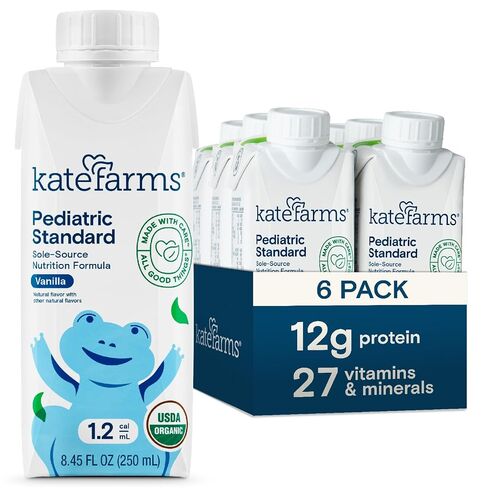 KATE FARMS Pediatric 1.2 High Calorie Shake, Vanilla, 6 Pack | Organic pediatric nutrition shake with 12g protein plus 27 vitamins and minerals. in Kuwait