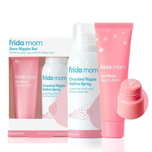 Frida Mom Nipple Cream and Saline Spray Set, Breastfeeding Essentials for New Moms, Cracked Nipple Saline Spray and No-Mess Cream, 2pc Set in Kuwait