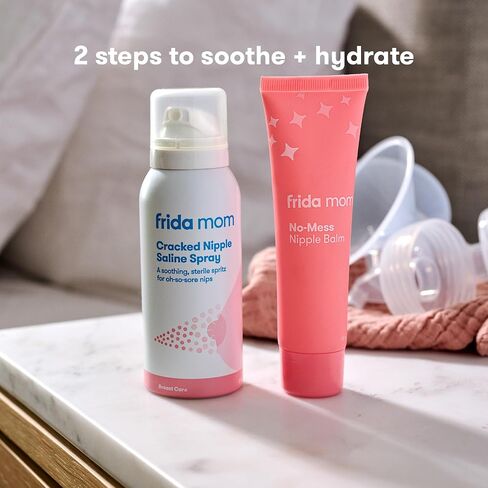 Frida Mom Nipple Cream and Saline Spray Set, Breastfeeding Essentials for New Moms, Cracked Nipple Saline Spray and No-Mess Cream, 2pc Set in Kuwait