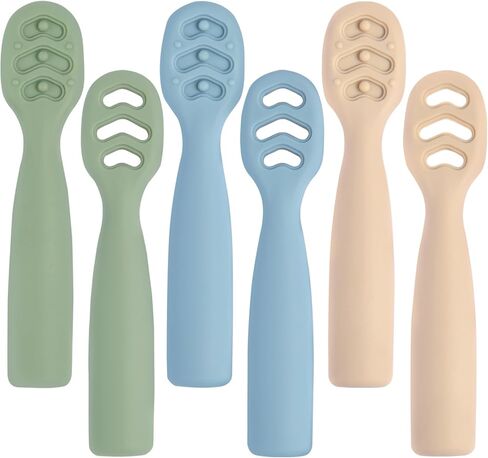 Eascrozn 6 Pack Silicone Baby Spoons Self Feeding 6+ Months Set BPA Free | First Stage Baby Led Weaning Supplies, Toddler Utensils for Soft Tip Silicone Feeding Spoon, Boil and Dishwasher Safe in Kuwait