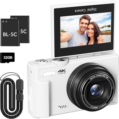4K Digital Camera, Vlogging Camera with 180° Flip Screen | 64MP photos, 18X zoom, point-and-shoot for photography, YouTube, travel and beginners, WiFi sharing in Kuwait
