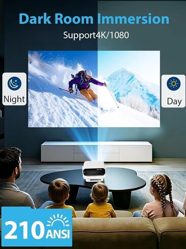 Wielio 2026 Smart Projector Android 14/TV with WiFi 6 and Bluetooth 5.0 | Built in 1000+ Apps 210 ANSI Portable Bedroom Mini Movie Projector Auto Keystone & Zoom-black-and-white in Kuwait