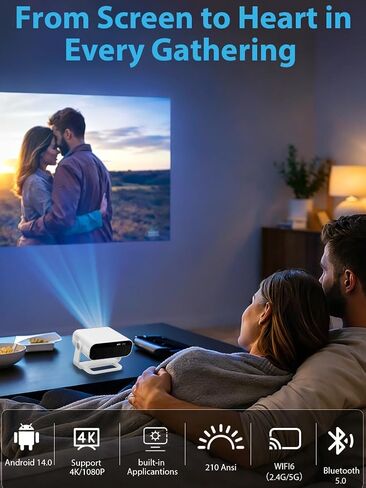 Wielio 2026 Smart Projector Android 14/TV with WiFi 6 and Bluetooth 5.0 | Built in 1000+ Apps 210 ANSI Portable Bedroom Mini Movie Projector Auto Keystone & Zoom-black-and-white in Kuwait