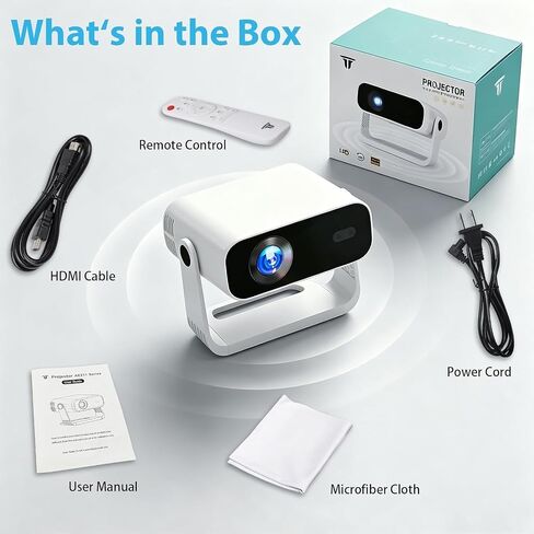 Wielio 2026 Smart Projector Android 14/TV with WiFi 6 and Bluetooth 5.0 | Built in 1000+ Apps 210 ANSI Portable Bedroom Mini Movie Projector Auto Keystone & Zoom-black-and-white in Kuwait