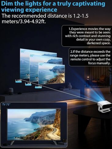 Wielio 2026 Smart Projector Android 14/TV with WiFi 6 and Bluetooth 5.0 | Built in 1000+ Apps 210 ANSI Portable Bedroom Mini Movie Projector Auto Keystone & Zoom-black-and-white in Kuwait