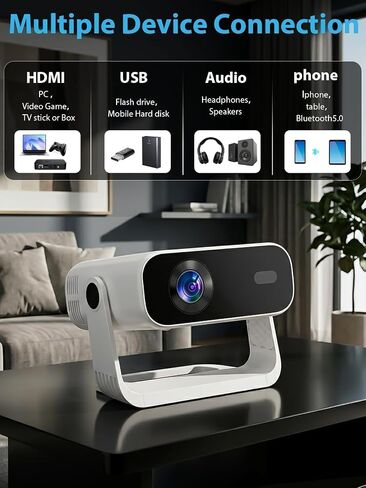 Wielio 2026 Smart Projector Android 14/TV with WiFi 6 and Bluetooth 5.0 | Built in 1000+ Apps 210 ANSI Portable Bedroom Mini Movie Projector Auto Keystone & Zoom-black-and-white in Kuwait