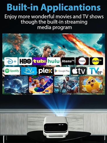 Wielio 2026 Smart Projector Android 14/TV with WiFi 6 and Bluetooth 5.0 | Built in 1000+ Apps 210 ANSI Portable Bedroom Mini Movie Projector Auto Keystone & Zoom-black-and-white in Kuwait