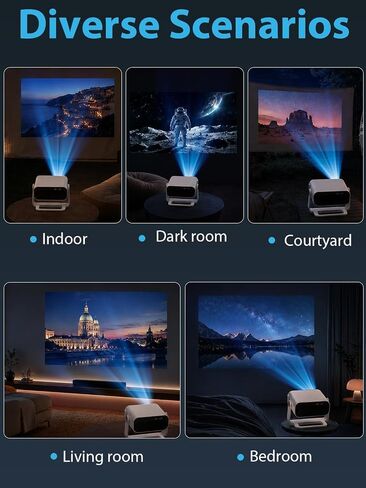 Wielio 2026 Smart Projector Android 14/TV with WiFi 6 and Bluetooth 5.0 | Built in 1000+ Apps 210 ANSI Portable Bedroom Mini Movie Projector Auto Keystone & Zoom-black-and-white in Kuwait