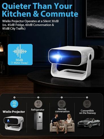 Wielio 2026 Smart Projector Android 14/TV with WiFi 6 and Bluetooth 5.0 | Built in 1000+ Apps 210 ANSI Portable Bedroom Mini Movie Projector Auto Keystone & Zoom-black-and-white in Kuwait