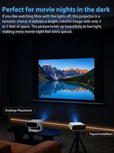 Wielio 2026 Smart Projector Android 14/TV with WiFi 6 and Bluetooth 5.0 | Built in 1000+ Apps 210 ANSI Portable Bedroom Mini Movie Projector Auto Keystone & Zoom-black-and-white in Kuwait