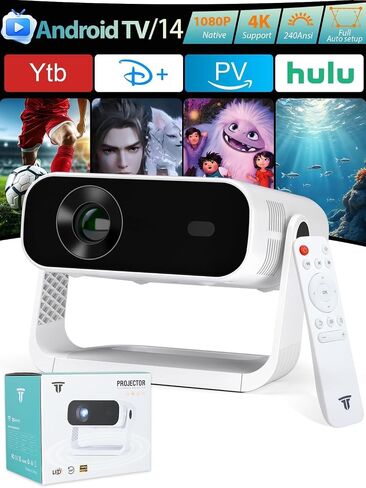 Wielio 2026 Smart Projector Android 14/TV with WiFi 6 and Bluetooth 5.0 | Built in 1000+ Apps 210 ANSI Portable Bedroom Mini Movie Projector Auto Keystone & Zoom-black-and-white in Kuwait