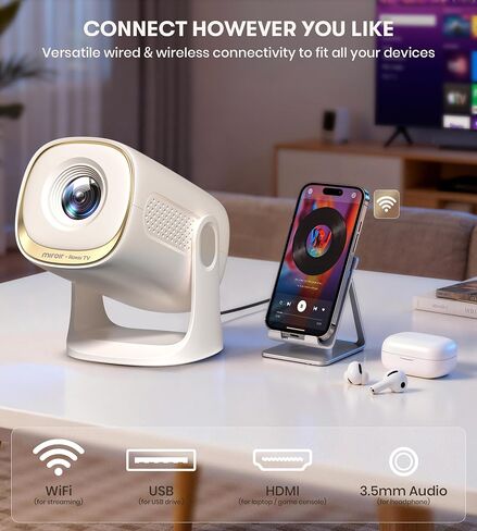 Miroir Roku TV Smart Projector with WiFi and Bluetooth, 150 ANSI, Dolby Audio, 270° Rotatable Stand, Auto Keystone & Zoom — Portable Mini Outdoor Movie Projector with Roku Streaming Built-in in Kuwait