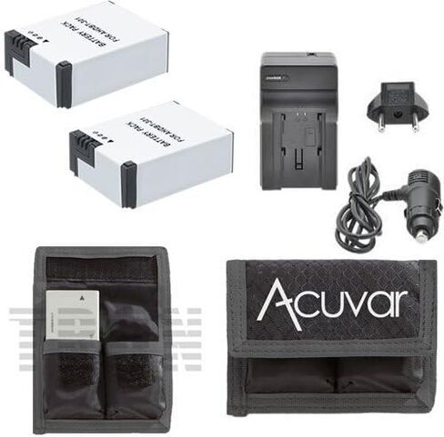 2 Replacement Batteries AHDBT-201, AHDBT-301, AHDBT-302 Hero3 for GoPro Camera + Black Edition, GoPro 3 + Silver Edition, GoPro 3 White Edition Camera + Car/Home Charger + Acuvar Battery Pouch in Kuwait
