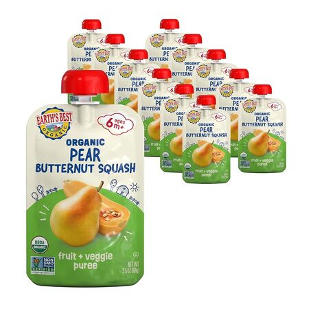 Earth's Best Organic Baby Food Pouches, Wholesome Breakfast Puree for Babies 6 Months and Older, Organic Banana Blueberry and Oat Puree, 3.5 oz Resealable Pouch (Pack of 12) in Kuwait