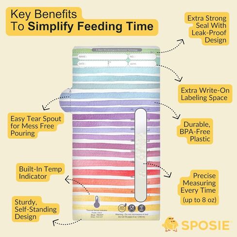 SPOSIE SimpleFeed Breast Milk Storage Bags, Feeding Made Easier, 100 Ct | Temperature Sensor, 8oz Bags, BPA-Free, Freezer Safe, Leak-Proof, Easy-Pour Design in Kuwait