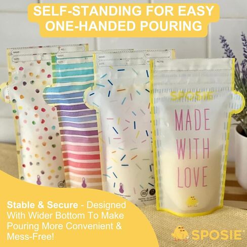 SPOSIE SimpleFeed Breast Milk Storage Bags, Feeding Made Easier, 100 Ct | Temperature Sensor, 8oz Bags, BPA-Free, Freezer Safe, Leak-Proof, Easy-Pour Design in Kuwait