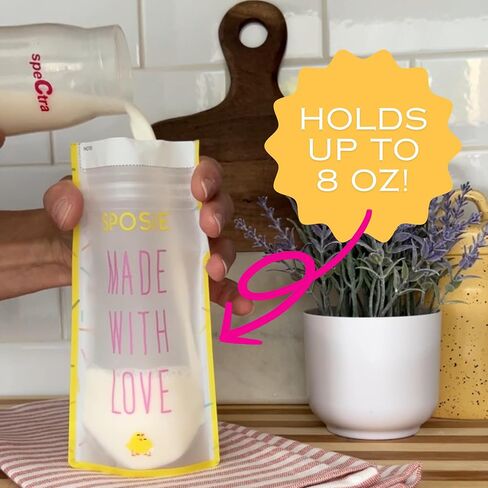 SPOSIE SimpleFeed Breast Milk Storage Bags, Feeding Made Easier, 100 Ct | Temperature Sensor, 8oz Bags, BPA-Free, Freezer Safe, Leak-Proof, Easy-Pour Design in Kuwait