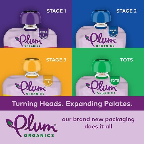 Plum Organics Peach, Banana & Apricot, 6+ Months Baby Food Pouches, 4 Pack | Organic Fruit and Veggie Baby Food Pouches, 4 oz Pouch in Kuwait