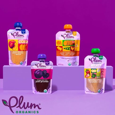 Plum Organics Peach, Banana & Apricot, 6+ Months Baby Food Pouches, 4 Pack | Organic Fruit and Veggie Baby Food Pouches, 4 oz Pouch in Kuwait