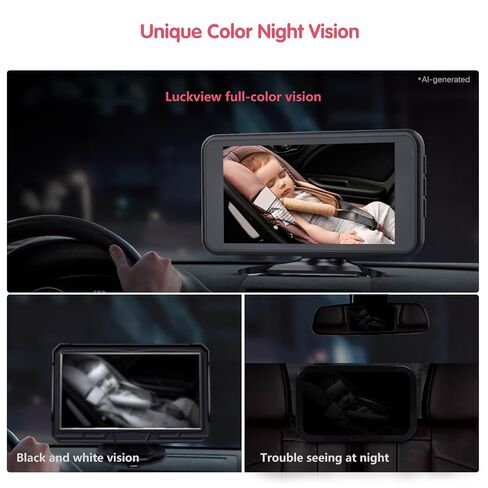 LUCKVIEW BM2 Baby Car Camera, 5.2" 1080P Rear Seat Monitor | 3X Zoom, 360° Rotating Lens and Clear Rear-Facing View; Easy Installation Helps You Check Infants and Pets in Saudi Arabia