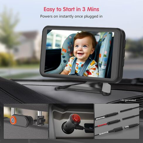 LUCKVIEW BM2 Baby Car Camera, 5.2" 1080P Rear Seat Monitor | 3X Zoom, 360° Rotating Lens and Clear Rear-Facing View; Easy Installation Helps You Check Infants and Pets in Saudi Arabia