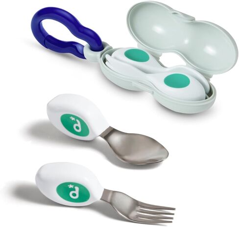 Doddl Baby Spoon and Fork, Cutlery Set + Travel Case for Babies 6+ Months, Learn to Self-Feed. Helps Weaning (Fresh Green) in Kuwait