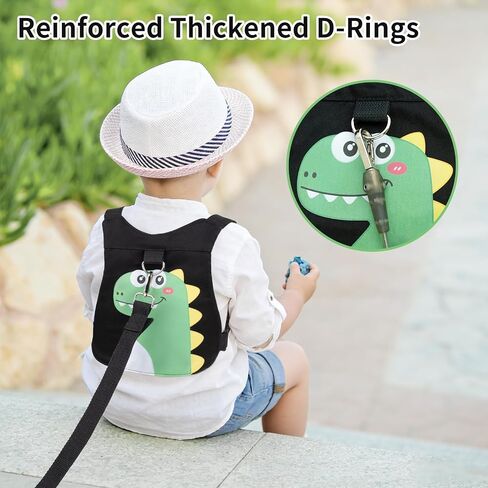 Toddler Harness Leash Anti Lost, 4 in 1 Baby Safety Wrist Link Belt with Dinosaur Pattern, Adjustable Kids Walking Strap for Boys Girls, Prevent Falling Travel Essentials (Black) in Kuwait