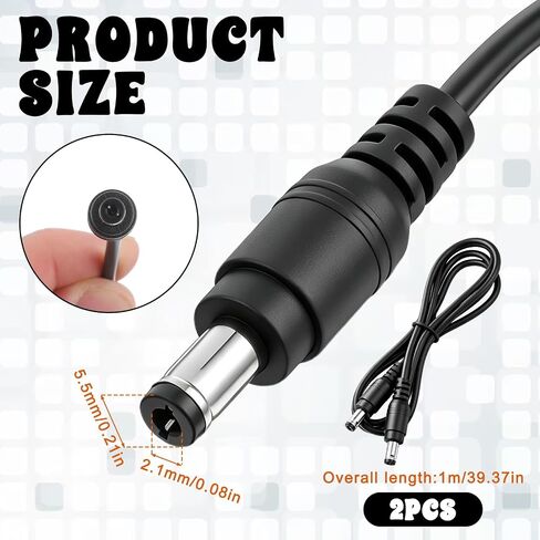 2Pcs DC Power Cable 12v DC Extension Cord 2.1mm x 5.5mm | Male to Male Power Adapter 12v Powers Extension Cable for LED Strip, Camera, DC5521 Jack Cables, Black in Kuwait