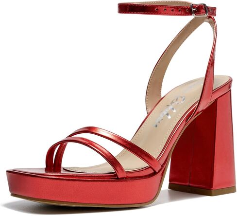 Cape Robbin Women's Metallic Platform Heels - Strappy Ankle Strap Block Heel Sandals - Square Open Toe Chunky Heels for Women - 4 Inch Dressy Heeled Sandals for Wedding Prom Party (Lumina) in Kuwait