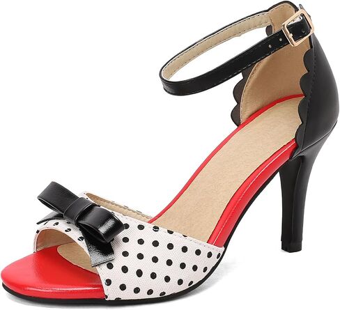 Women's Bow Polka Dot sLace Stiletto High Heels Sandals in Kuwait