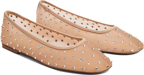 Apricot Breathable Mesh Ballet Flats for Women with Rhinestone Sparkly Dressy Slip-On Shoes for Wedding and Evening Party Size 6 in Kuwait