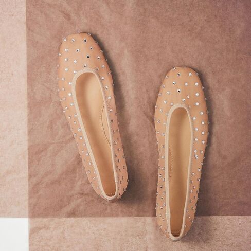 Apricot Breathable Mesh Ballet Flats for Women with Rhinestone Sparkly Dressy Slip-On Shoes for Wedding and Evening Party Size 7.5 in Kuwait