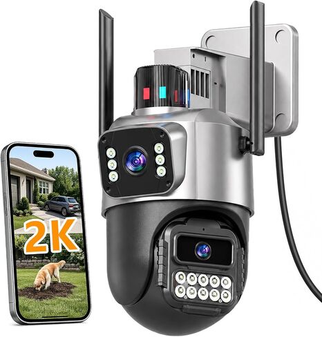 6MP Dual Lens Security Camera Outdoor for Home, 5G/2.4G WiFi | 130° Wide View + Pan/Tilt Camera, Auto Tracking, Color Night Vision, 2-Way Audio, IP66 Waterproof, SD/Cloud, Plug-in Power in Kuwait