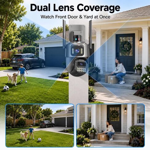 6MP Dual Lens Security Camera Outdoor for Home, 5G/2.4G WiFi | 130° Wide View + Pan/Tilt Camera, Auto Tracking, Color Night Vision, 2-Way Audio, IP66 Waterproof, SD/Cloud, Plug-in Power in Kuwait