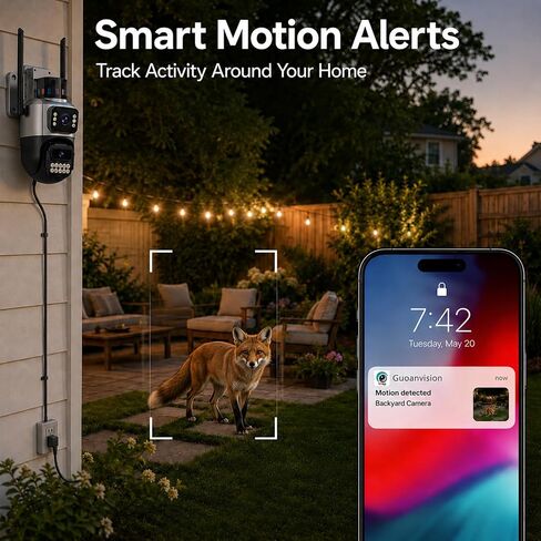 6MP Dual Lens Security Camera Outdoor for Home, 5G/2.4G WiFi | 130° Wide View + Pan/Tilt Camera, Auto Tracking, Color Night Vision, 2-Way Audio, IP66 Waterproof, SD/Cloud, Plug-in Power in Kuwait