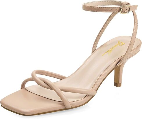 GENSHUO Women's Strappy Kitten Heel Sandals 2.36 Inch Square Open Toe Ankle Strap Low Heels Dressy Sandals for Wedding Party Vacation in Kuwait