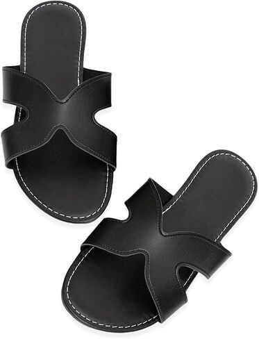 Women's Slide Flat Sandals, Wide Widths Open Toe Beach Sandals for Vacation | Lightweight Wide Flat Sandals with Comfortable Cushioned Insoles, Slip-on Design and Non-Slip Soles for Summer Walking Beach in Saudi Arabia