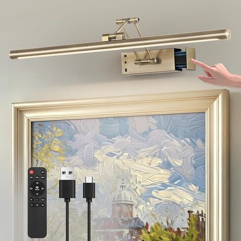 Battery Operated Picture Lights for Wall, Wireless Gallery Light 15.75 Inch | Rechargeable Art Light with Remote and Dimmable 3CCT, Black Picture Frame Light for Painting, Portrait, Library in Kuwait