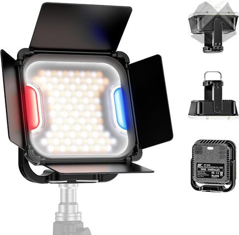138 LED Video Light, Portable Photography Lighting, LED Camera Light, 4 Color 2500K-9000K, CRI 95+, Rechargeable 5400mAh, 180° Adjustable, Hangable, Magnet, Tripod Mountable in Kuwait