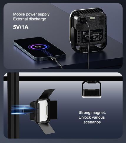 138 LED Video Light, Portable Photography Lighting, LED Camera Light, 4 Color 2500K-9000K, CRI 95+, Rechargeable 5400mAh, 180° Adjustable, Hangable, Magnet, Tripod Mountable in Kuwait