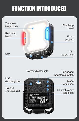 138 LED Video Light, Portable Photography Lighting, LED Camera Light, 4 Color 2500K-9000K, CRI 95+, Rechargeable 5400mAh, 180° Adjustable, Hangable, Magnet, Tripod Mountable in Kuwait