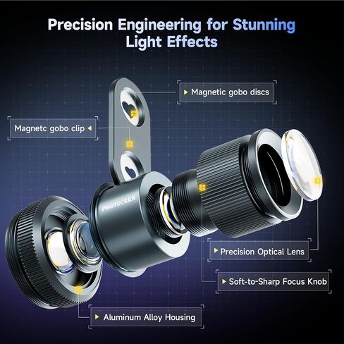 PHOTOOLEX Spotlight Conical Optical Tube, Only for 10W & 12W RGB Flashlight | Zoom Gobo Projector, Mini Photography Attachment kit, with 10 Magnetic Gobos in Kuwait